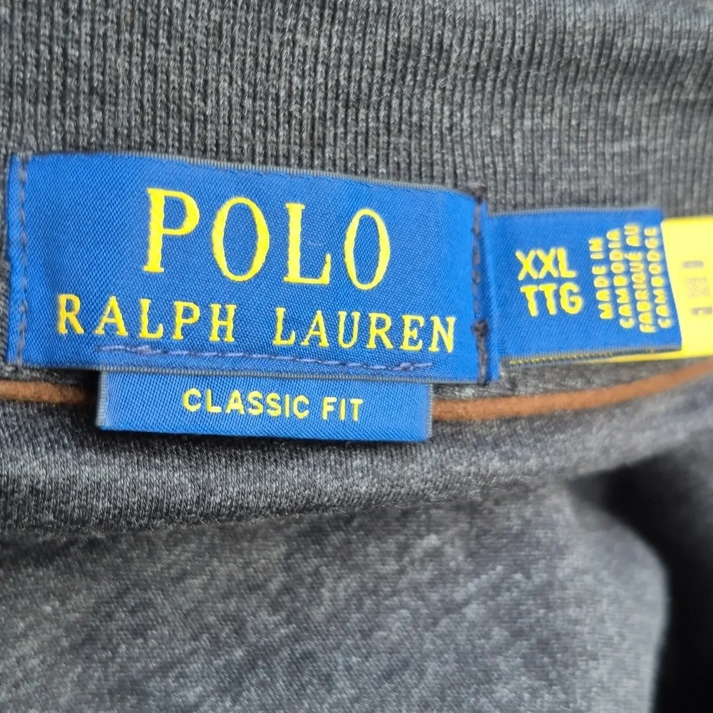 POLO Ralph Lauren Black Heather Grey‎ Cotton Mens XXL Polo Long Sleeve Shirt NEW